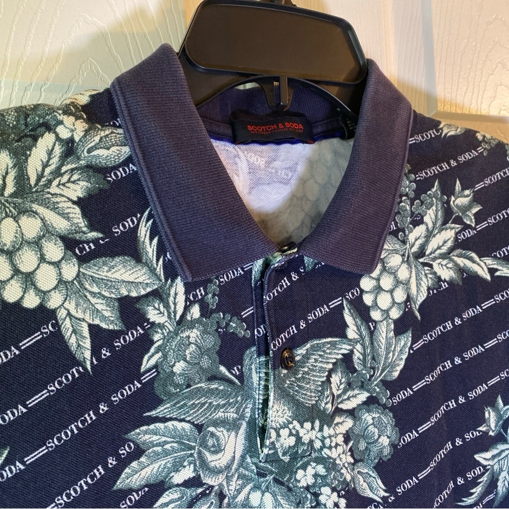 Scotch Soda Mens S SMALL Polo Shirt Floral All Over Print Logo Golf Preppy Adult - Picture 4 of 14